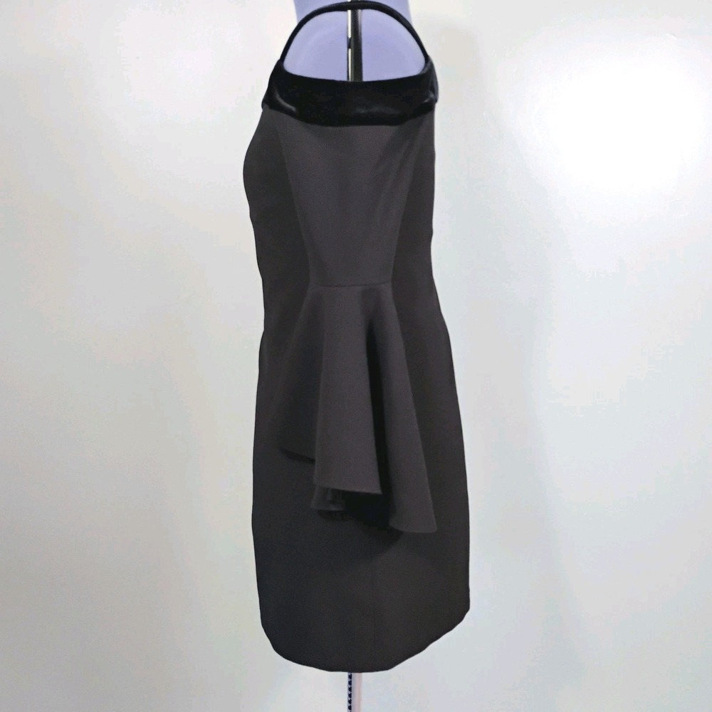 Chelsea28 Black Womens Velvet Trim Ruffle Sleeve Shift Mini Dress Size 6 Formal - Picture 4 of 10